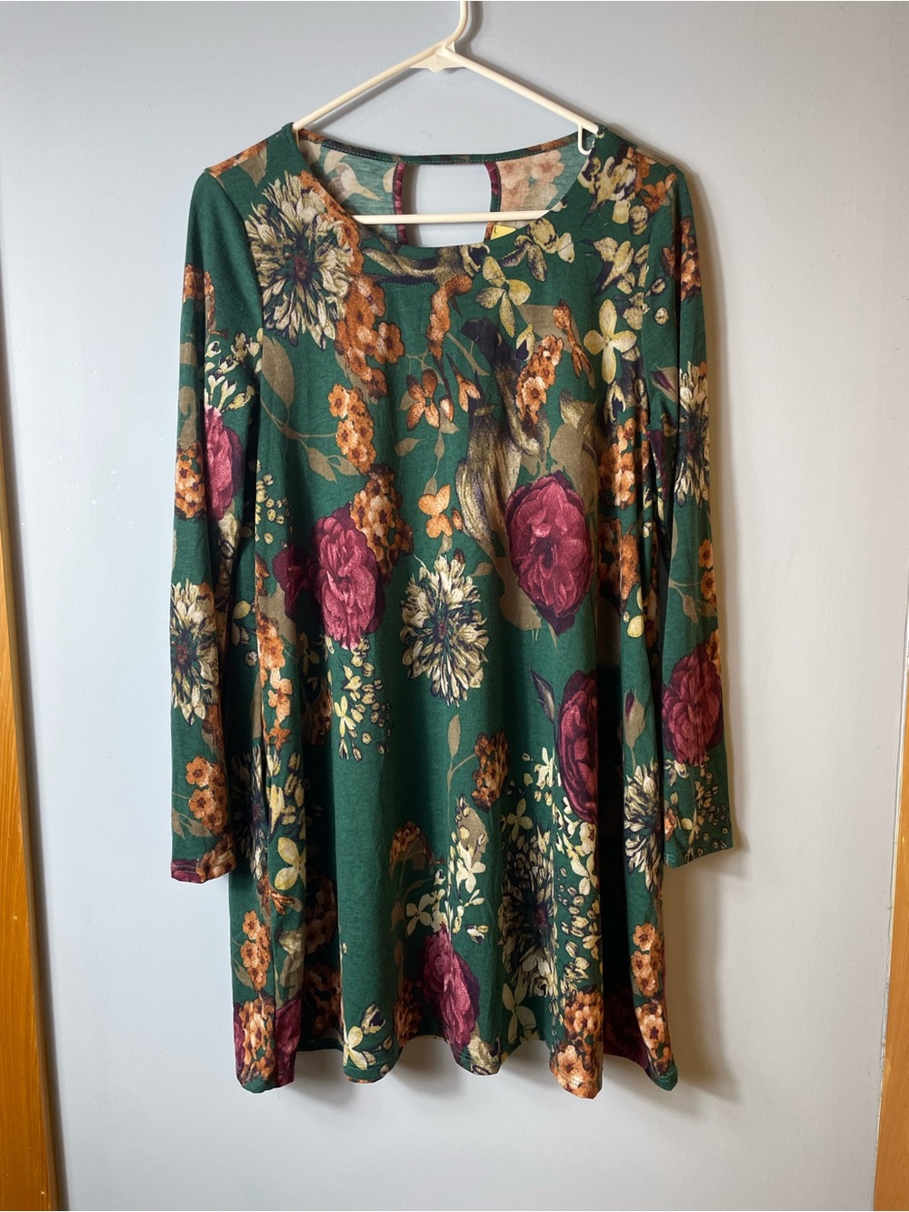 How Very Loved Green Floral Long Sleeve Swing Dress